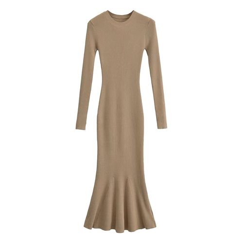 高级感长袖针织连衣裙秋冬修身显瘦御姐毛衣打底鱼尾后妈包臀长裙