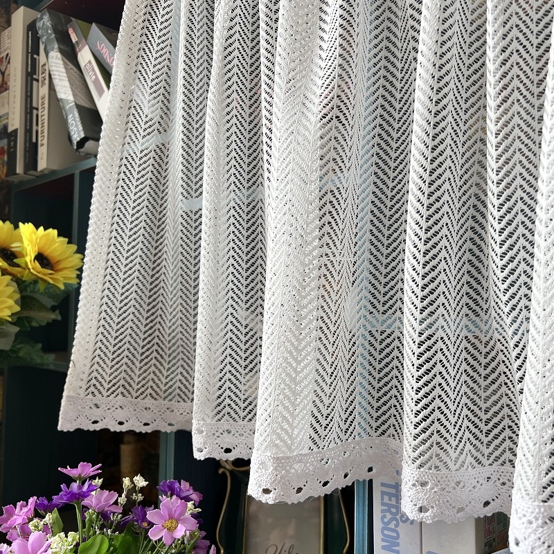 韩式田园柜帘蕾丝白色半帘半截短帘门帘纱帘简约白纱厨房帘隔断