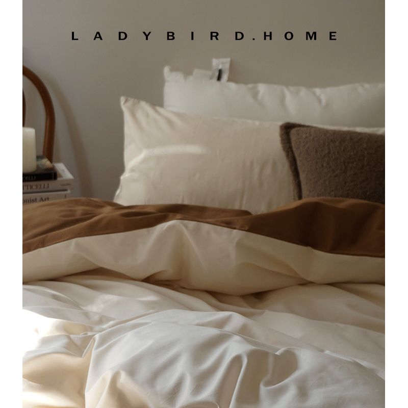 奶白太妃糖 秋冬80s新疆长绒棉磨毛AB双面撞色纯棉奶咖床单四件套