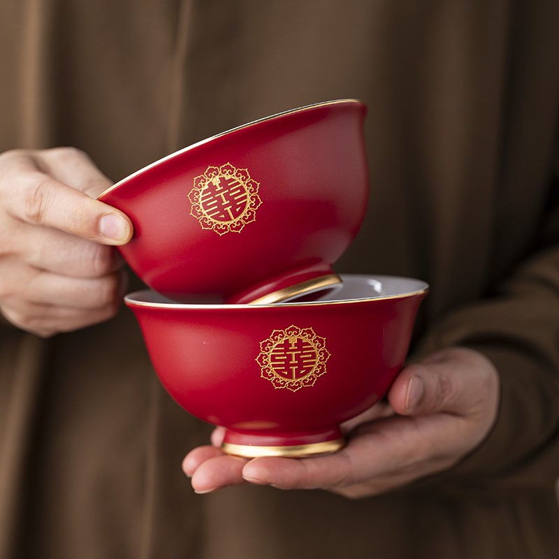 景德镇结婚喜碗对碗10个礼盒装婚庆陪嫁红碗筷套装送新人闺蜜礼物