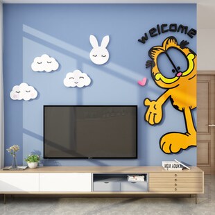 网红加菲猫电视背景墙面装饰品贴纸画自粘卧室房间布置门上创意3d
