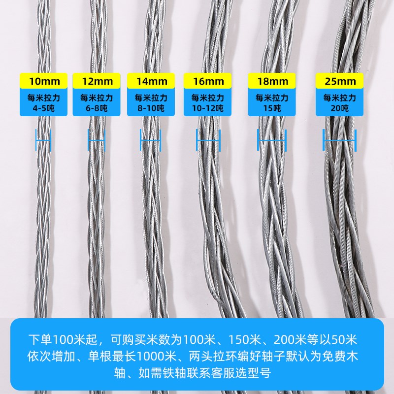 防扭钢丝牵引绳国标热镀锌绞磨机专用网套连接器电力拉电缆钢丝绳