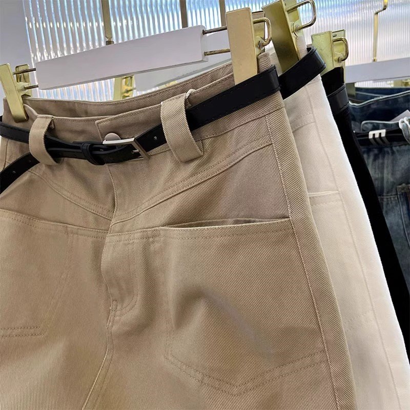 卡其色工装牛仔裙半身裙女早春装大码胖mm高腰弹力包臂a字短裙子