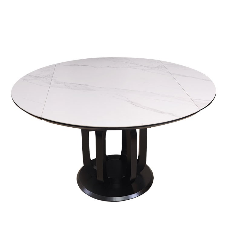 顺尔达岩板餐桌伸缩简约桌子圆形长方形家用折叠实木大小户型饭桌