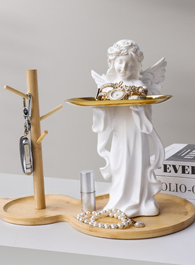 轻奢祈祷少女玄关钥匙收纳摆件客厅家居软装饰乔迁新居礼品托盘