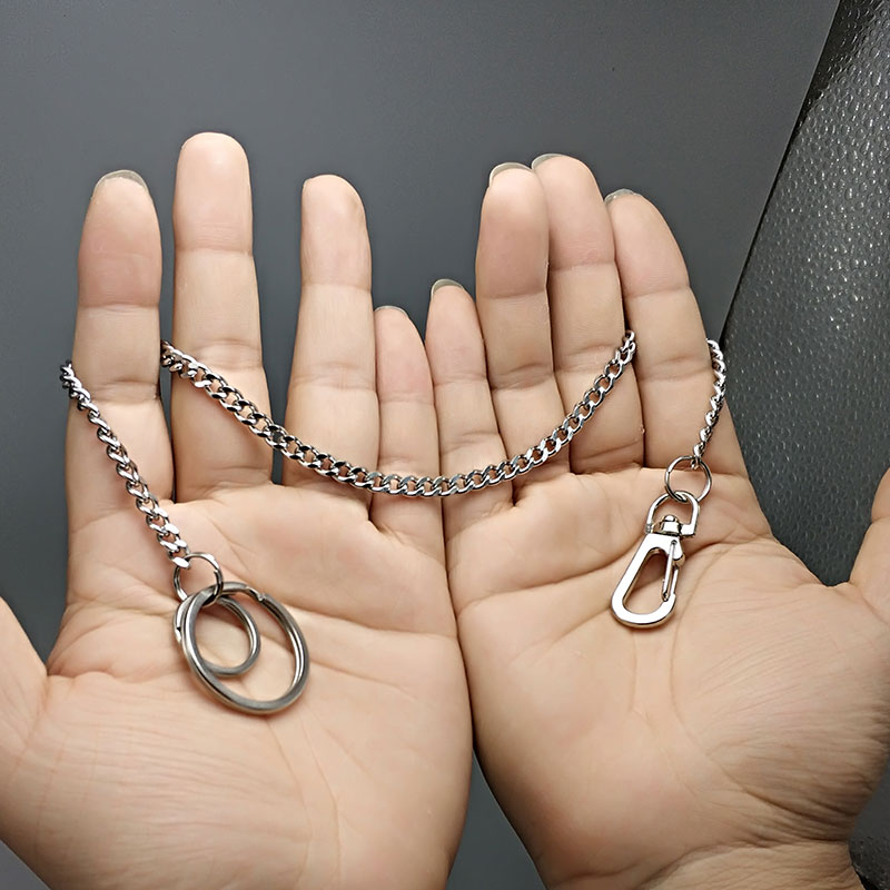 长链不锈钢链钥匙扣配锌合金挂钩锁匙扣细链男女老人加长防丢放盗