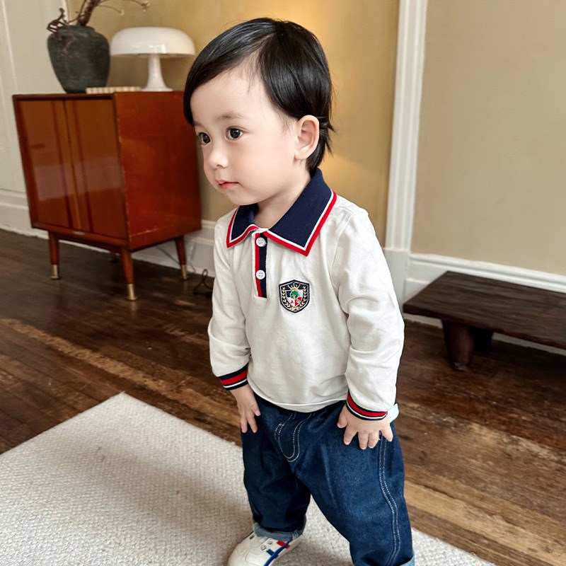 小男童学院风Polo衫男宝宝长袖T恤春秋新款童装英伦学院风打底衫