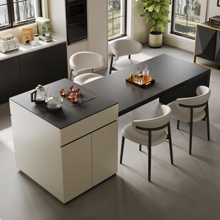 实木岛台餐桌一体家用岩板高级感可伸缩中导台2024新款 厨房岛台