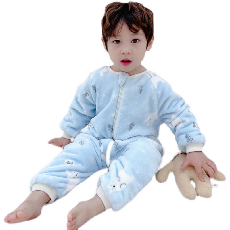儿童连体睡衣宝宝秋冬季加绒加厚家居服珊瑚绒爬服婴儿法兰绒睡袋