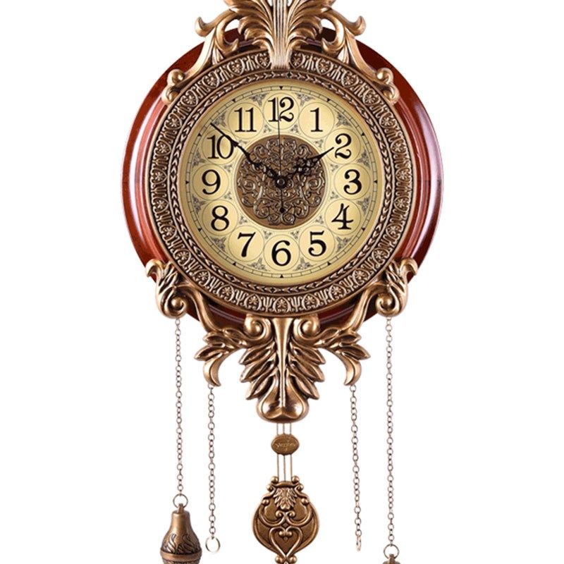 创意实木静音挂钟 欧美式大号个性石英钟 时尚简约客厅钟表