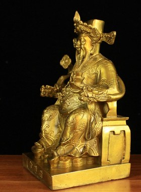 纯铜文财神铜财神爷聚宝盆财神家居饰品办公室桌面摆件