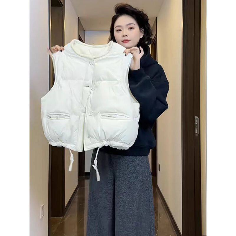 欧货三粒扣抽绳羽绒棉马甲外套女秋冬季2025新款百搭时尚马夹上衣