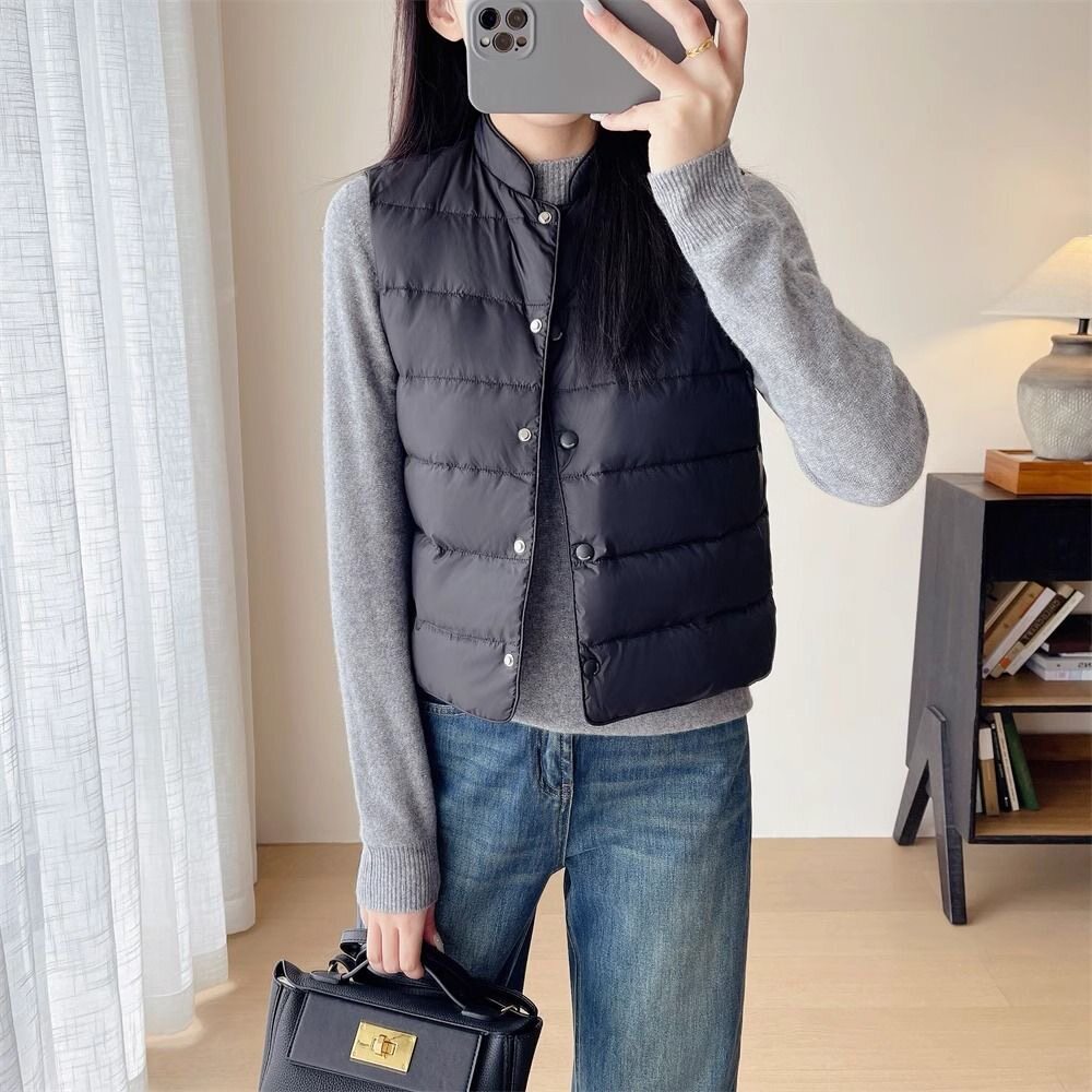 立领背心羽绒棉马甲轻薄短款无袖棉服内胆外套女秋冬内搭百搭马夹