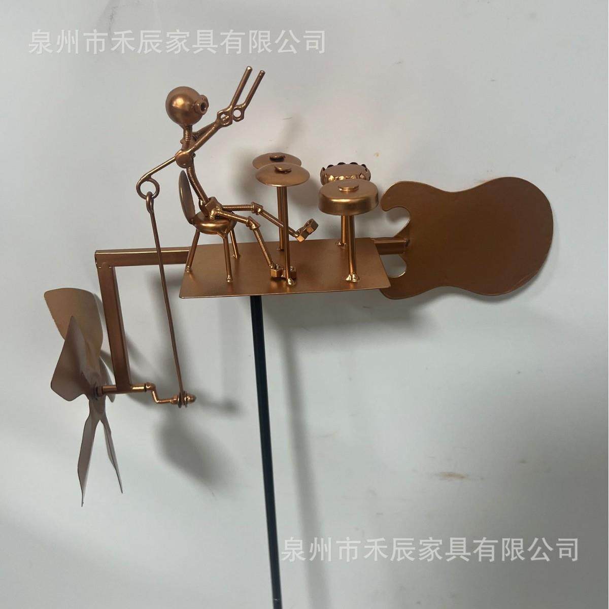 手风车花园装饰，，手工制作鼓金属打击JNJ乐风车雕像装饰岩的石