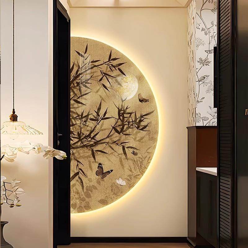 古风ZA0510竹玄关装饰画走廊过道挂画法式复古对入户正门中氛围灯
