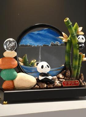 办时来运转流沙画节节高升熊装猫摆件客厅玄FWE关公室饰礼2品025