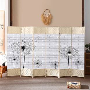 新中式藤编叠玄入户屏风隔断客厅办LMT公室简约家用移动实装折饰