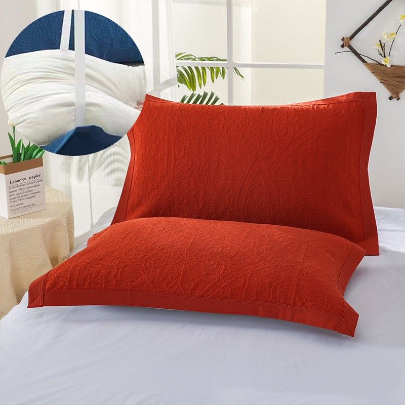 高端纯色枕巾纯棉一对装绑带款可固定防J滑防脱落加大加厚枕头巾