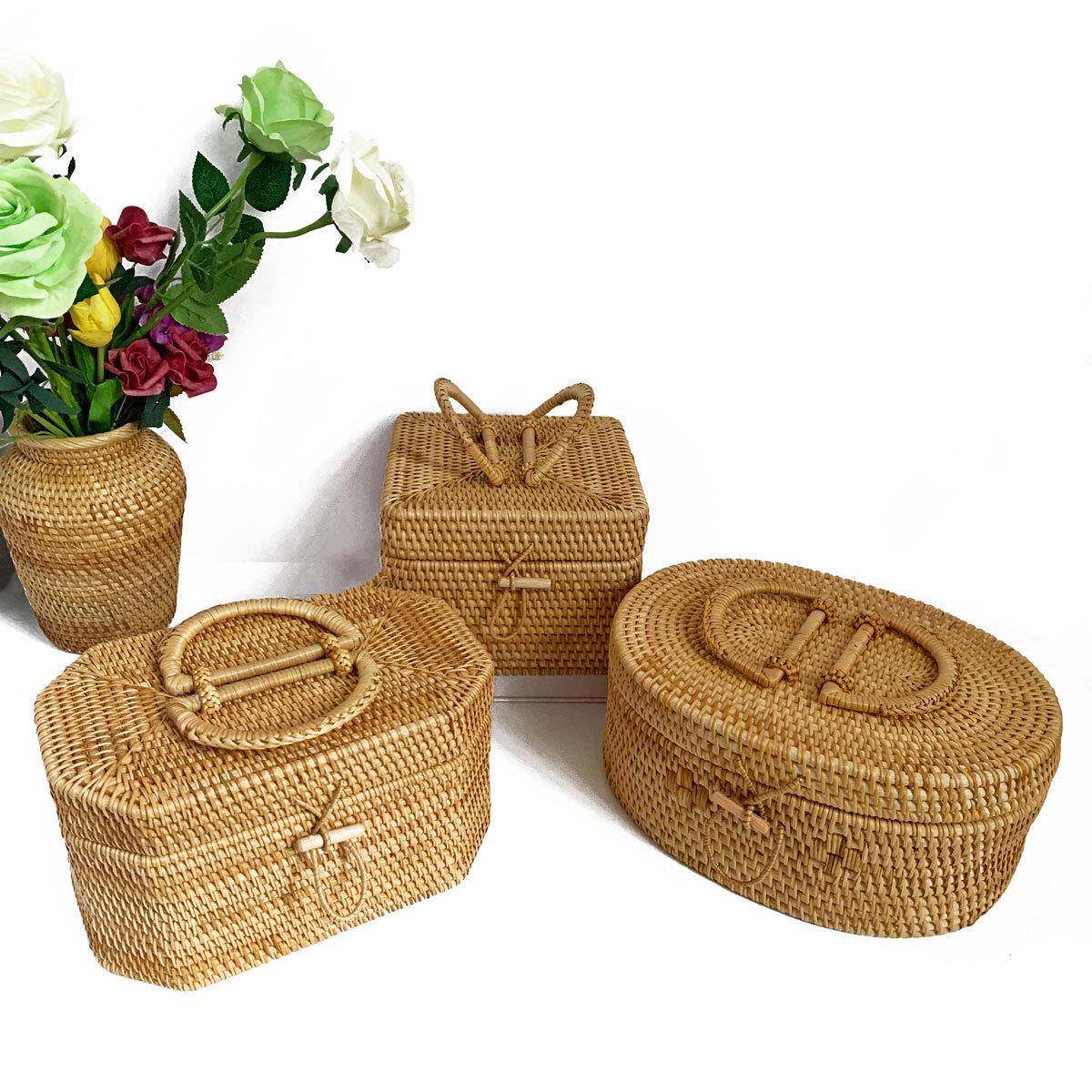 南藤家编手提箱收纳盒茶叶提盒手箱茶几越茶饼盒普洱茶手提箱用置