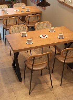 美式闲复古休一桌四椅咖啡店木餐椅43840组合商用饭实店长方形桌