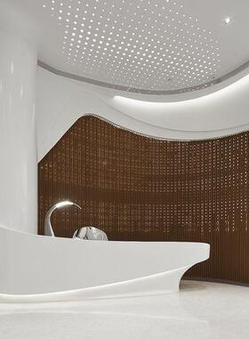 GR双曲面造型墙13781GGRG异售楼处台建造形吧商场酒店GRG曲线穿孔