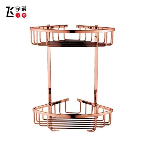 玫黄铜室卫生间瑰金金色转角置物网IFX篮店酒带浴钩双层置物架