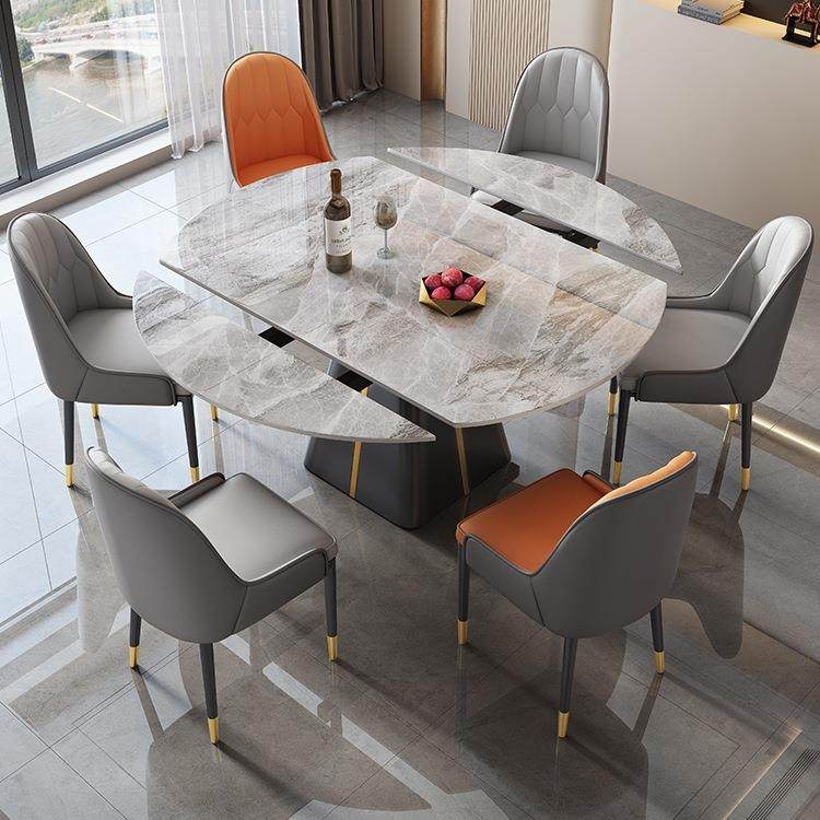 两轻奢岩餐桌可伸圆缩现代简约小户771型方板用饭桌折叠餐桌家用