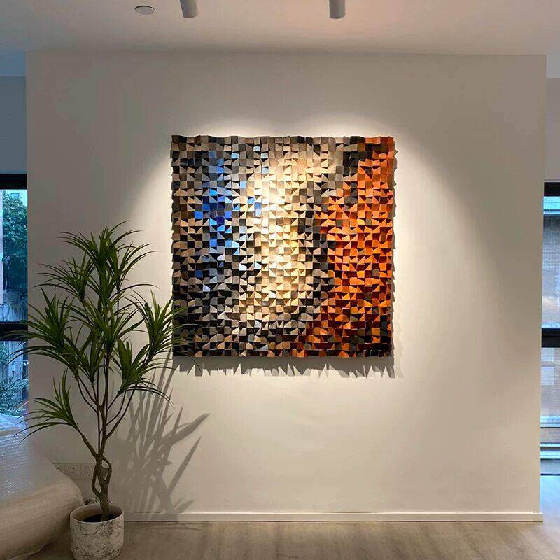 现代立体木头装饰画手工镶嵌装置实物画简约客厅壁画玄关艺术挂画