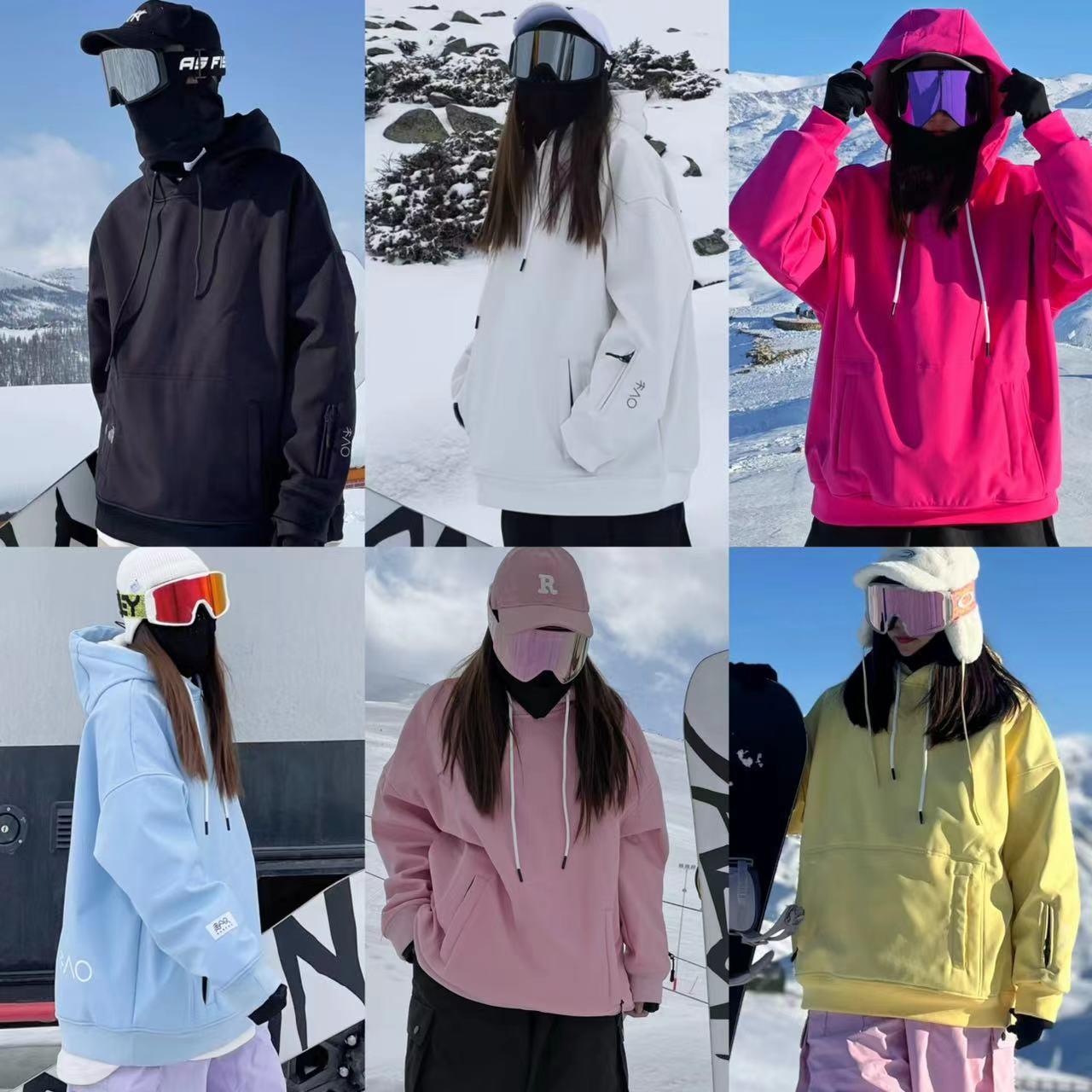 雪否滑雪卫衣男女加绒单板滑雪宽松滑雪服透气男女室内滑雪内搭厚
