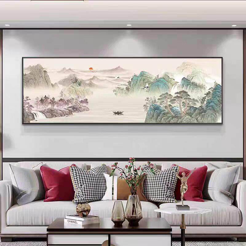 客厅装饰画新中式风景水墨山水画沙发背景墙挂画湖山春暖靠山壁画