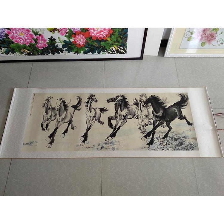 徐悲鸿八骏图国画马水墨画艺术微喷高清复制画客厅办公室装饰画