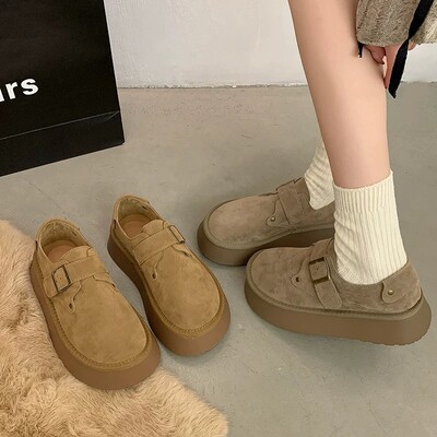 厚底勃肯鞋秋款复古增高豆豆鞋