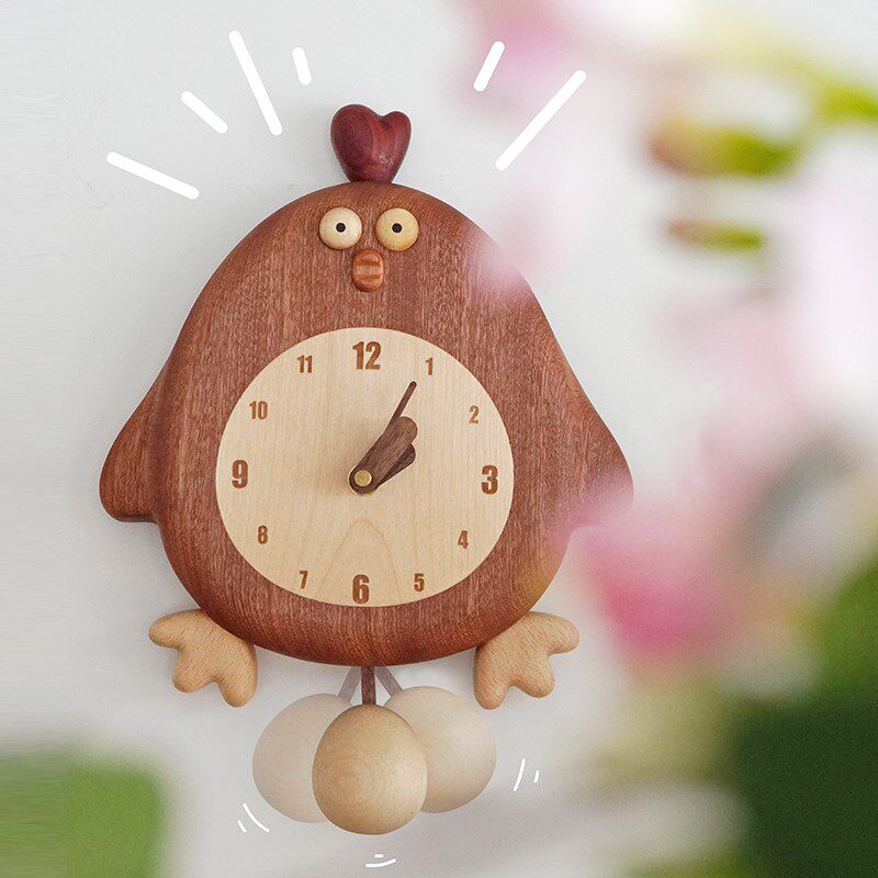 山舍咕咕鸡挂钟实木摆钟可爱客厅墙面装饰原木风创意儿童房时钟