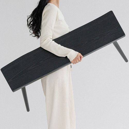 叁几  侘寂风白蜡木碳化长条凳玄关换鞋凳实木整板自然边茶桌长凳