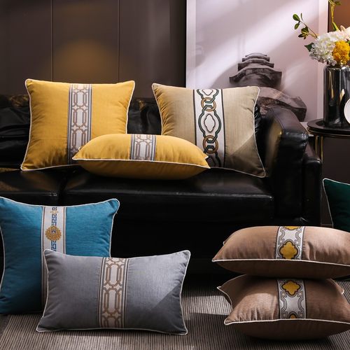 沙发靠垫抱枕客厅纯色雪尼尔靠枕套办公室长方形腰枕不含芯定做