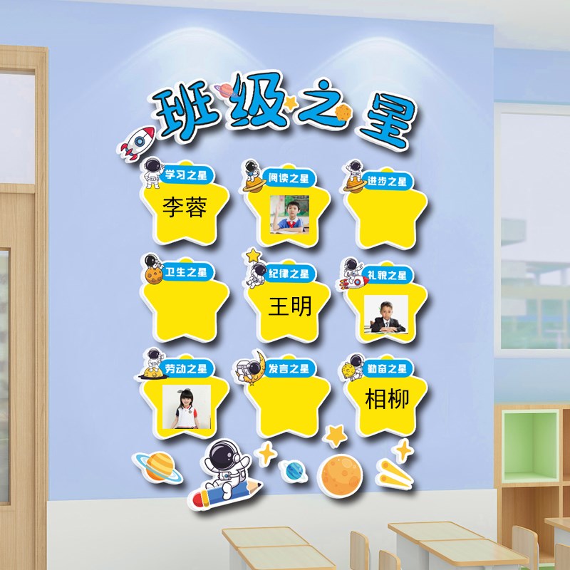 班级布置教室装饰每周班级之星评比栏中小开学文化建设氛围墙贴3d
