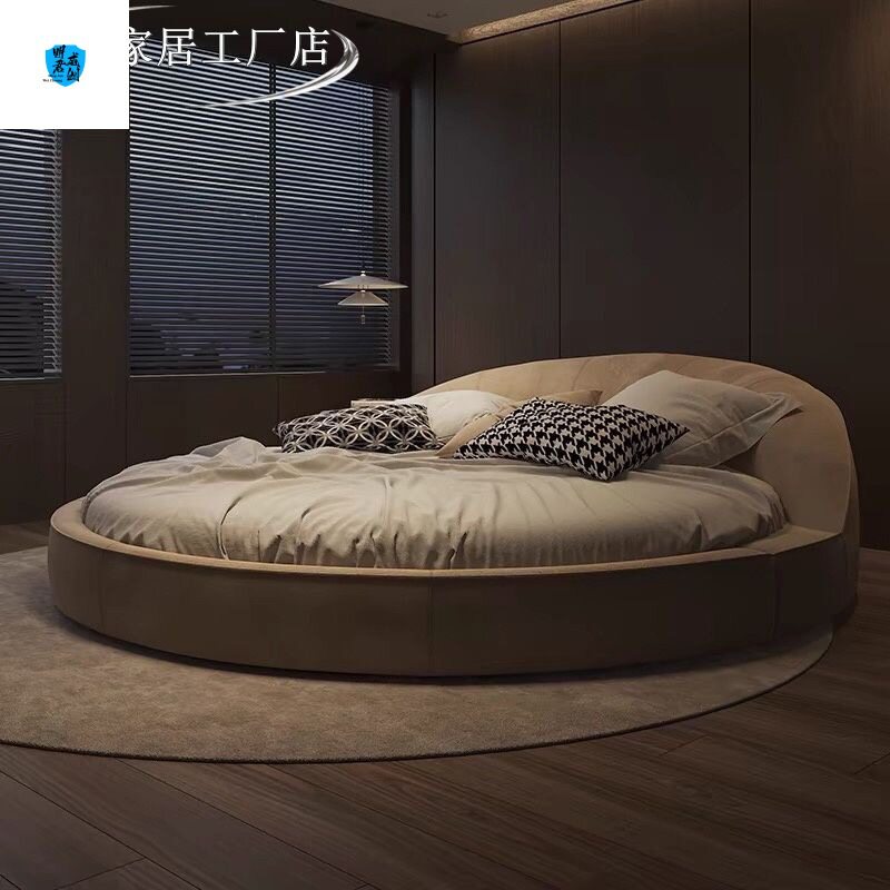意式现代简约布艺大圆双人婚床