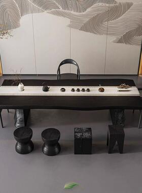 木碳化黑组装茶茶桌长方形茶桌桌家用一体一GMS整套实黑色茶桌中