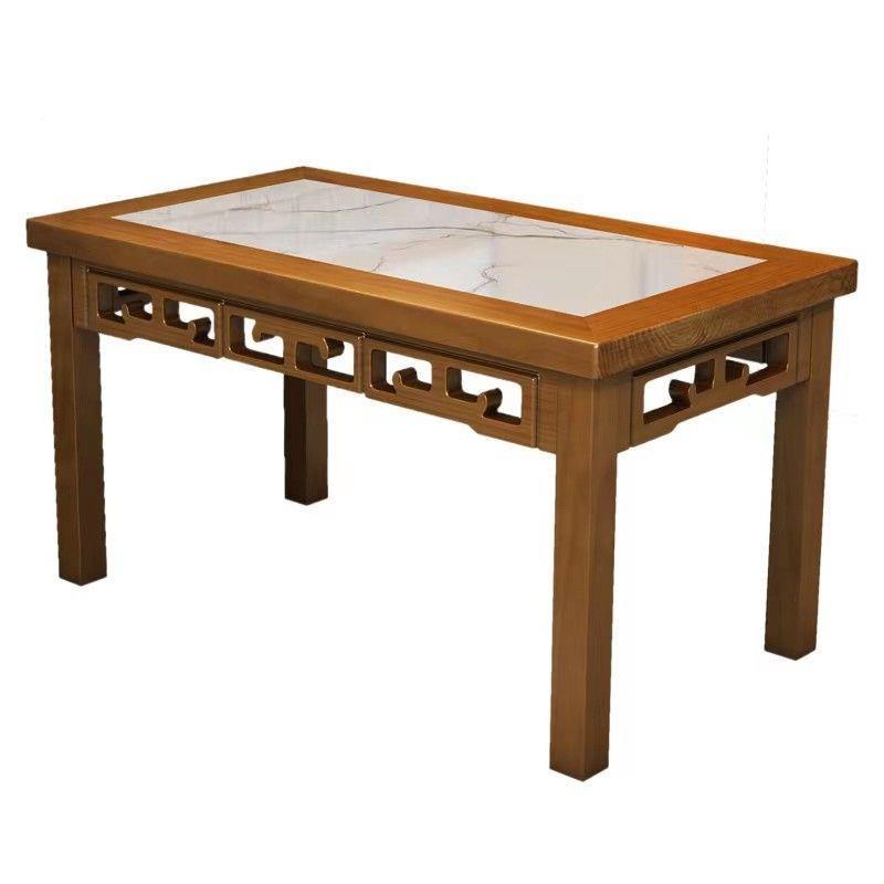 实碳木餐桌餐桌椅饭馆玻早餐仿古花组小吃店璃化桌ZPP椅合桌子