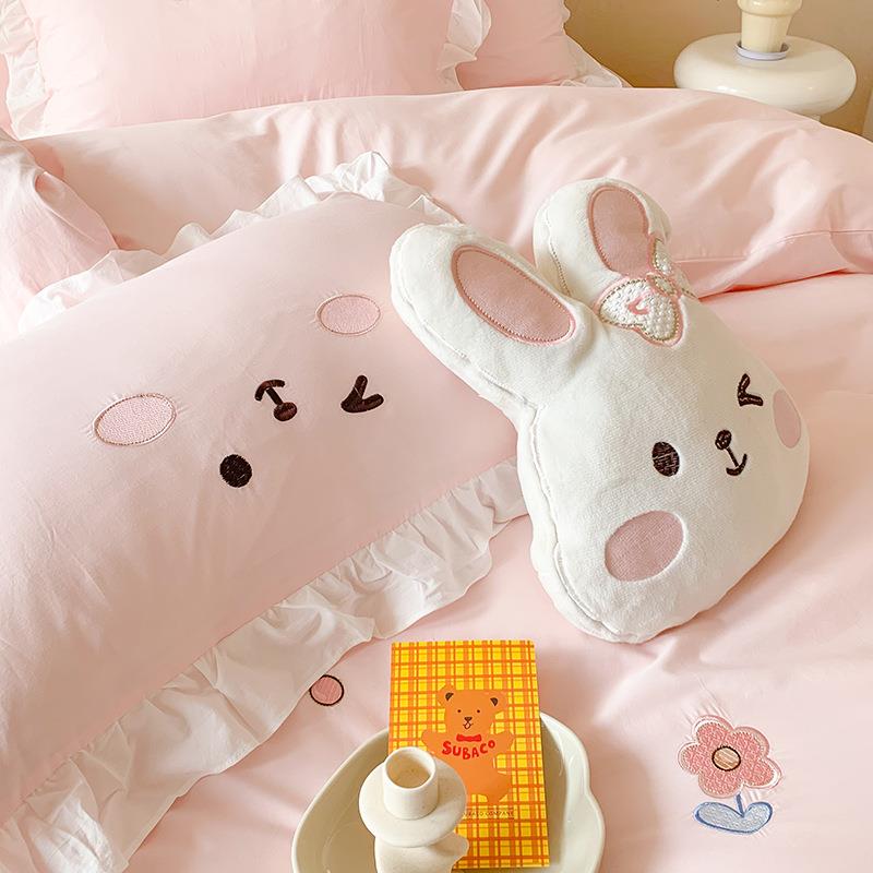 20-25春夏款全棉60支水洗.棉贴绣CEZ花四件套-甜甜圈奶糖兔1布5m