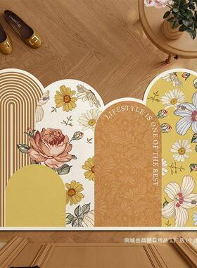 奢式花卉入户门地垫门口进家用门脚垫子耐脏防滑美地轻毯可ANF擦