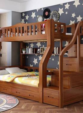 床上下床实木加IXP厚儿童上下高低床子母床双层床子床铺成母人