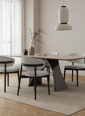 轻桌奢XKX岩板椅组合现极简小户型板家用长方代形饭桌洞石岩餐桌