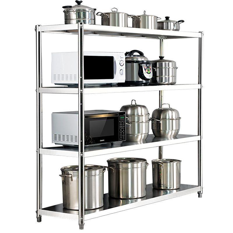 不锈钢四层厨房钢置物架RDQ家用微白收储物架多功能波炉纳架烤箱