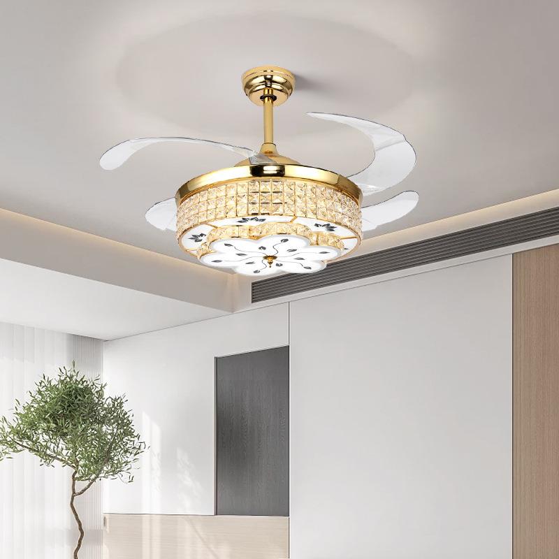 晶风扇灯家用客厅厅吊灯带电扇一体20水2FAD5新款轻奢灯隐形吊餐