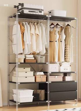 室黑色开日式KPT放式衣柜卧家用落地衣帽架衣服置物架衣间挂衣帽