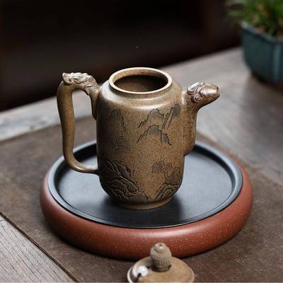 汲OSC直大容量龙窑柴烧手工刻字画兴茶壶壶密文宜紫超砂茶具