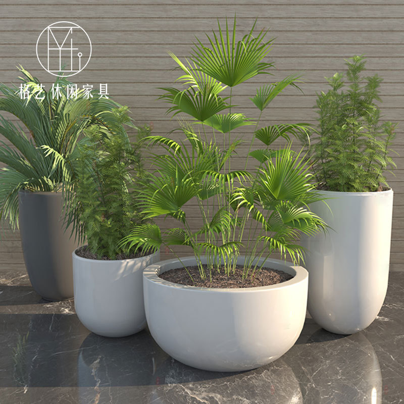 玻璃钢花盆户外大型花器公园学校椭圆花钵商场街道简约美陈大花箱