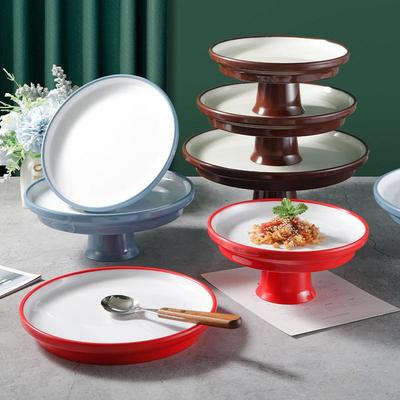 密胺高脚盘创自菜助JGL餐摆意境凉意菜盘平盘餐厅商盘用特色盘子