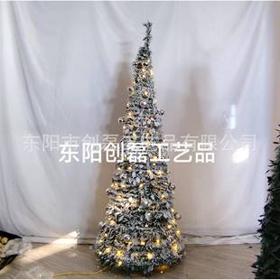 工销厂直出3ft-1ft可折叠弹式人造圣诞树带灯0植绒圣QXF诞树